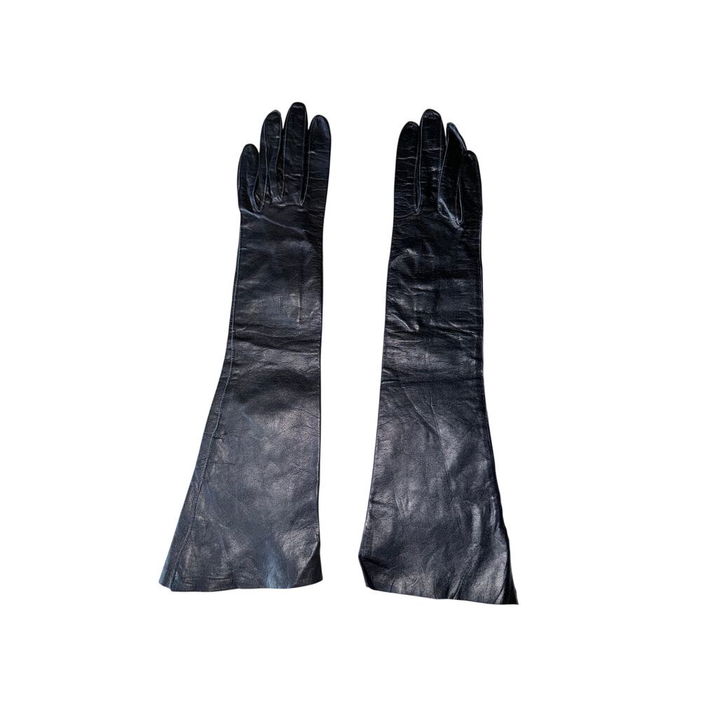 Vintage grandoe black genuine soapable leather long gloves women’s 6 lady supple